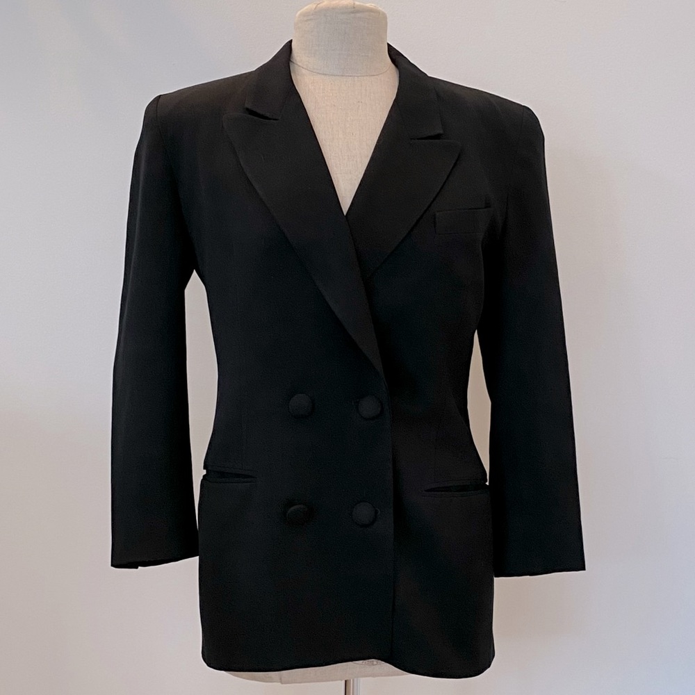 Saville Vintage Womens Black Wool Double Breasted Blazer Covered Buttons/Size 6